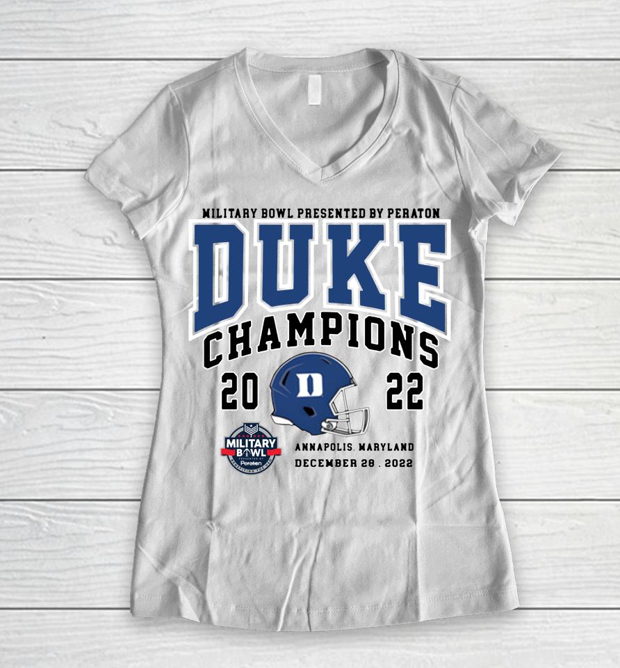 Duke Blue Devils Military Bowl 2022 Champions Women V-Neck T-Shirt