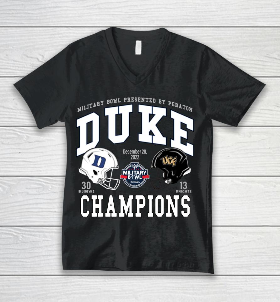 Duke Football Military Bowl 2022 Champions Unisex V-Neck T-Shirt