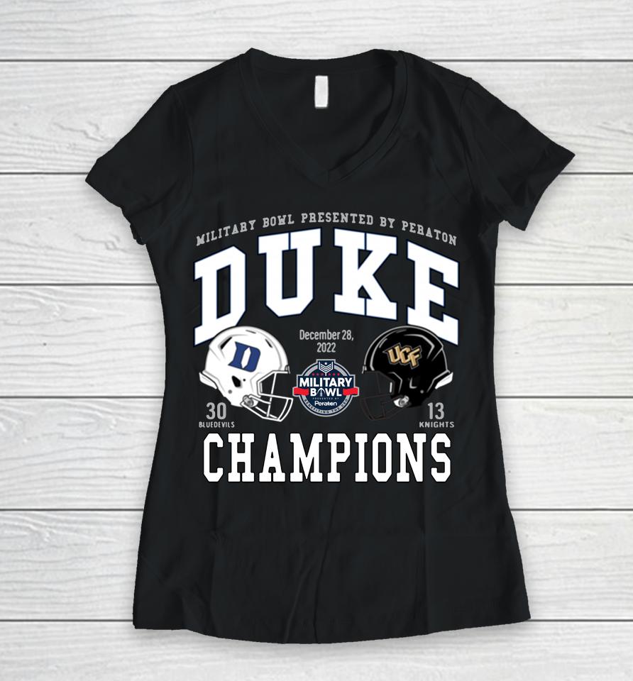 Duke Football Military Bowl 2022 Champions Women V-Neck T-Shirt