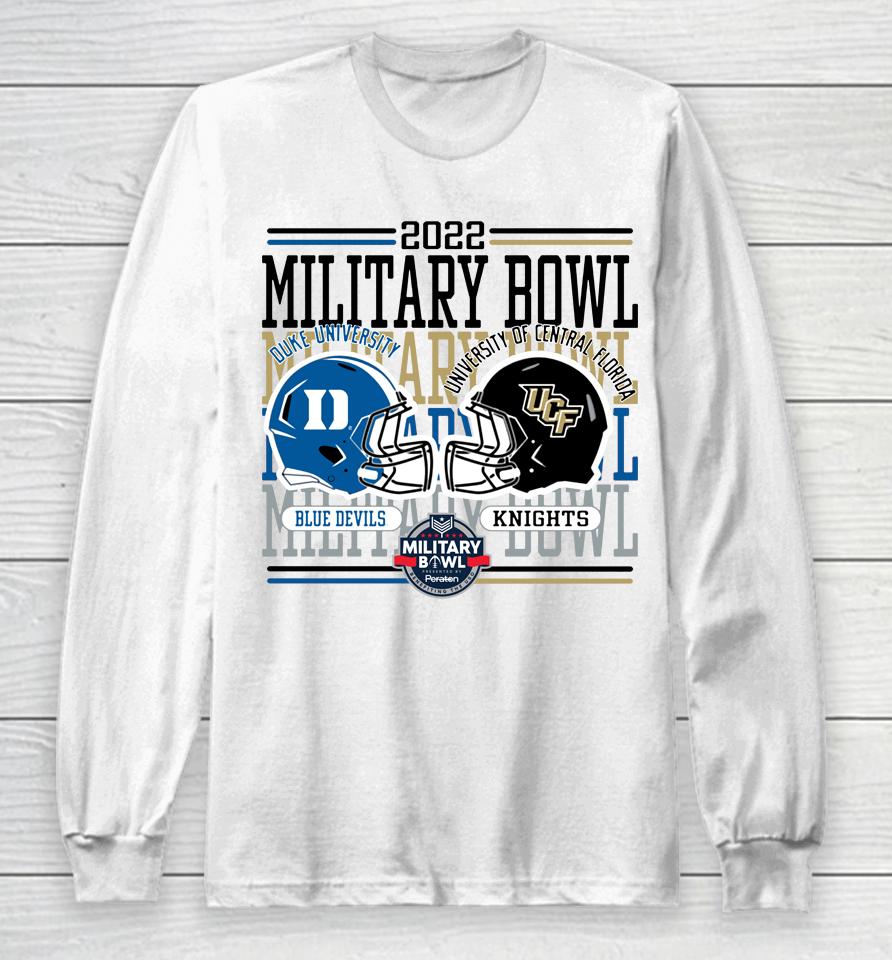 Duke's Blue Devils Vs Ufc Knights Military Bowl Dueling Helmets Long Sleeve T-Shirt