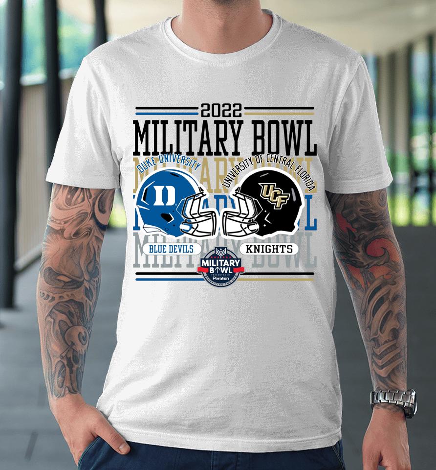 Duke's Blue Devils Vs Ufc Knights Military Bowl Dueling Helmets Premium T-Shirt