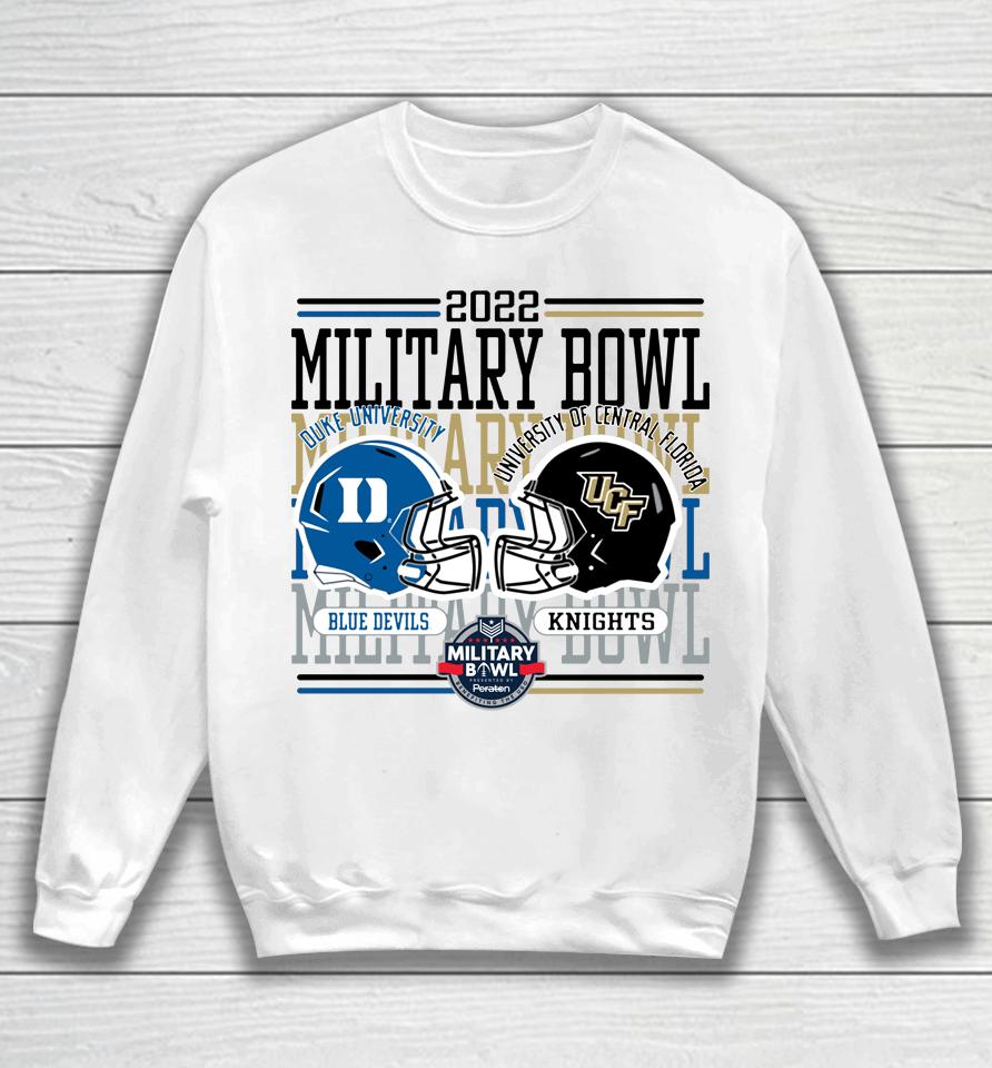 Duke's Blue Devils Vs Ufc Knights Military Bowl Dueling Helmets Sweatshirt