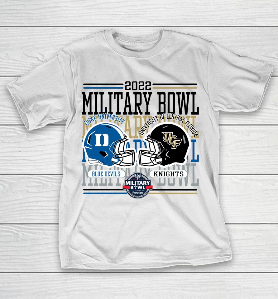 Duke's Blue Devils Vs Ufc Knights Military Bowl Dueling Helmets T-Shirt