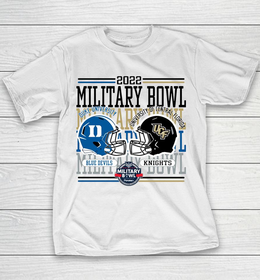 Duke's Blue Devils Vs Ufc Knights Military Bowl Dueling Helmets Youth T-Shirt