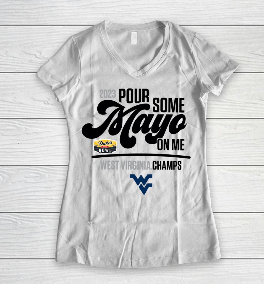Dukesmayobowlmerch West Virginia 2023 Duke’s Mayo Bowl Champions Women V-Neck T-Shirt