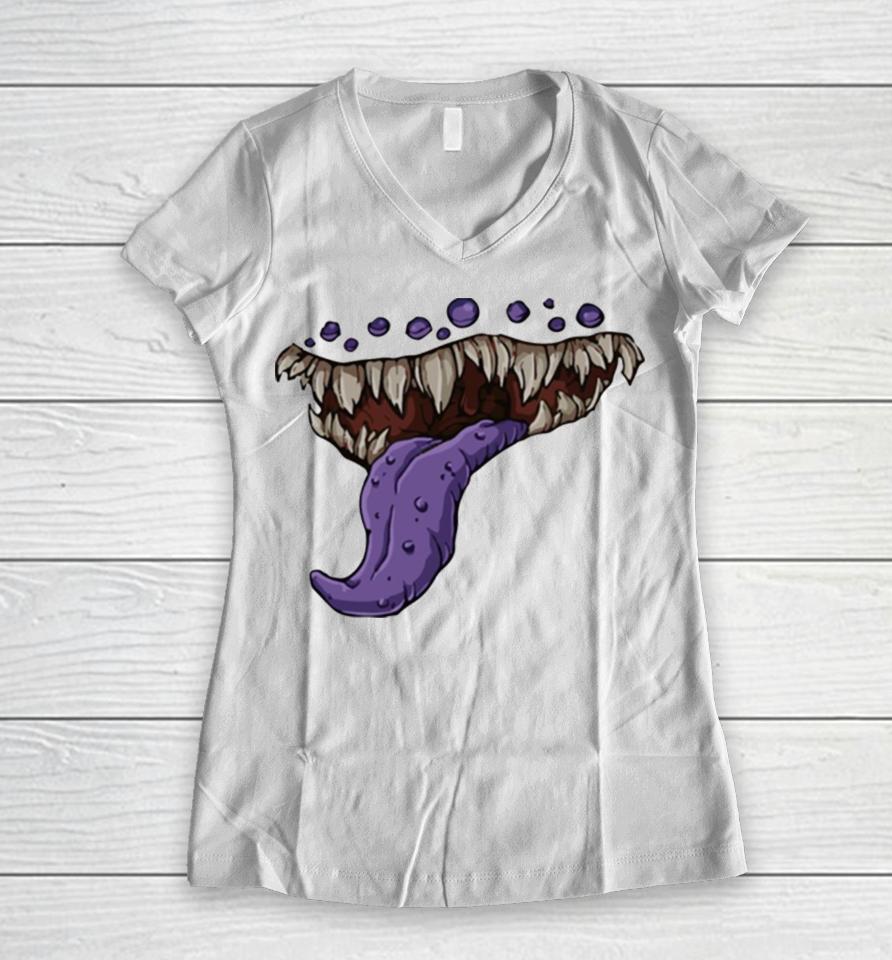 Dungeons And Dragons Mimic Mouth Print Women V-Neck T-Shirt