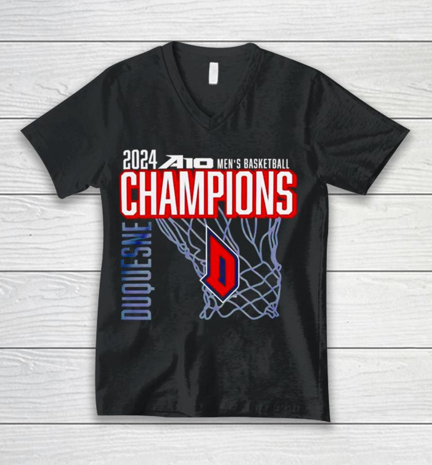 Duquesne Dukes 2024 A10 Men’s Basketball Champions Unisex V-Neck T-Shirt