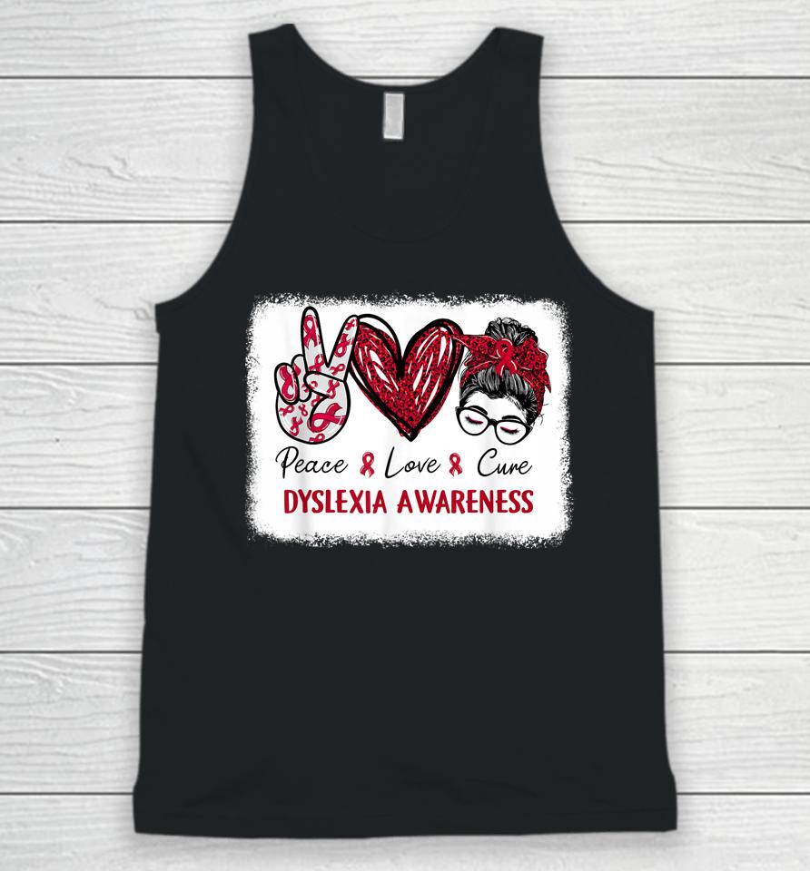 Dyslexia Awareness Red Ribbon Heart Peace Love Cure Unisex Tank Top