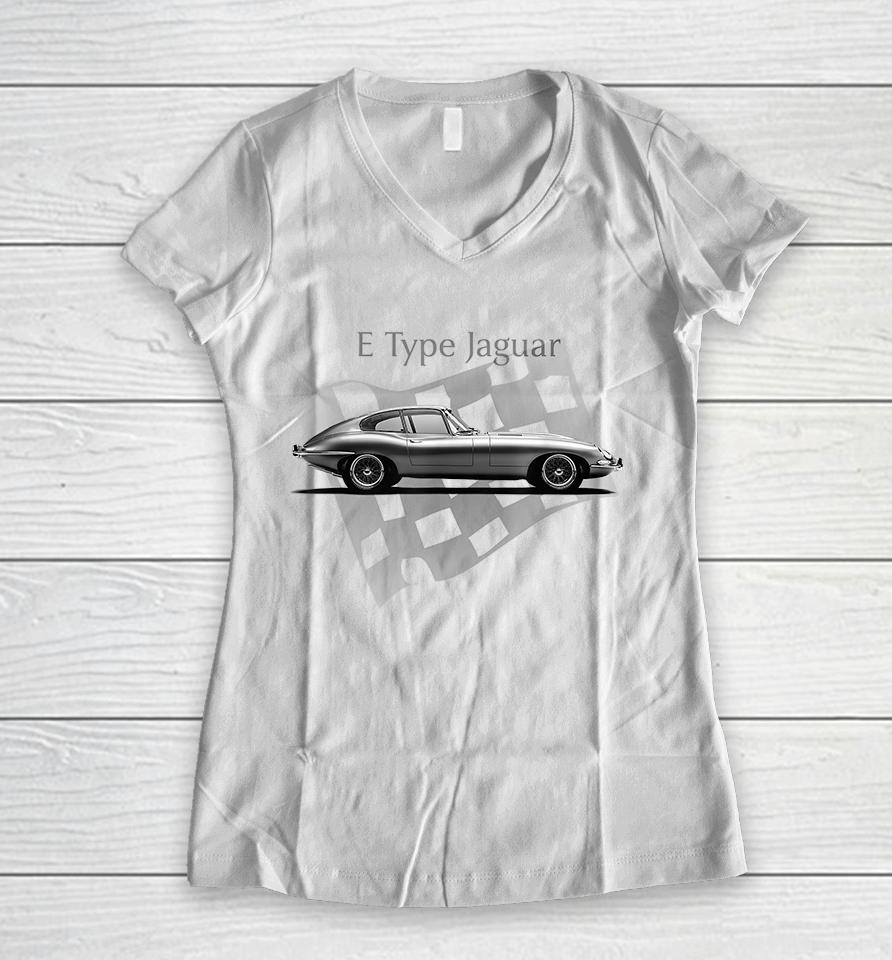 E-Type Jaguar Classic Car Women V-Neck T-Shirt