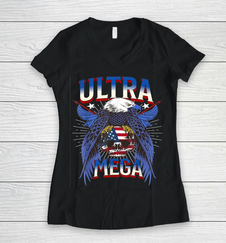Eagle Holding Usa Flag Ultra Mega 2022 Women V-Neck T-Shirt
