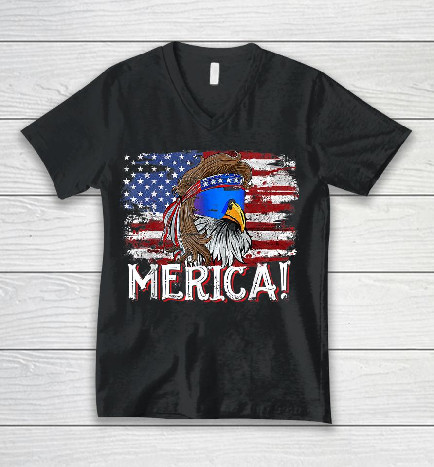 Eagle Mullet 4Th Of July Tee Funny Usa American Flag Merica Unisex V-Neck T-Shirt