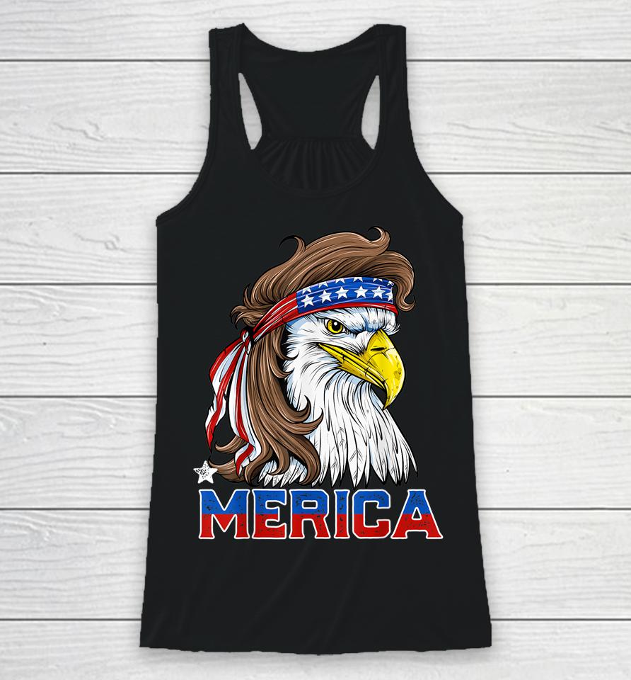 Eagle Mullet Merica 4Th Of July American Flag Usa Racerback Tank