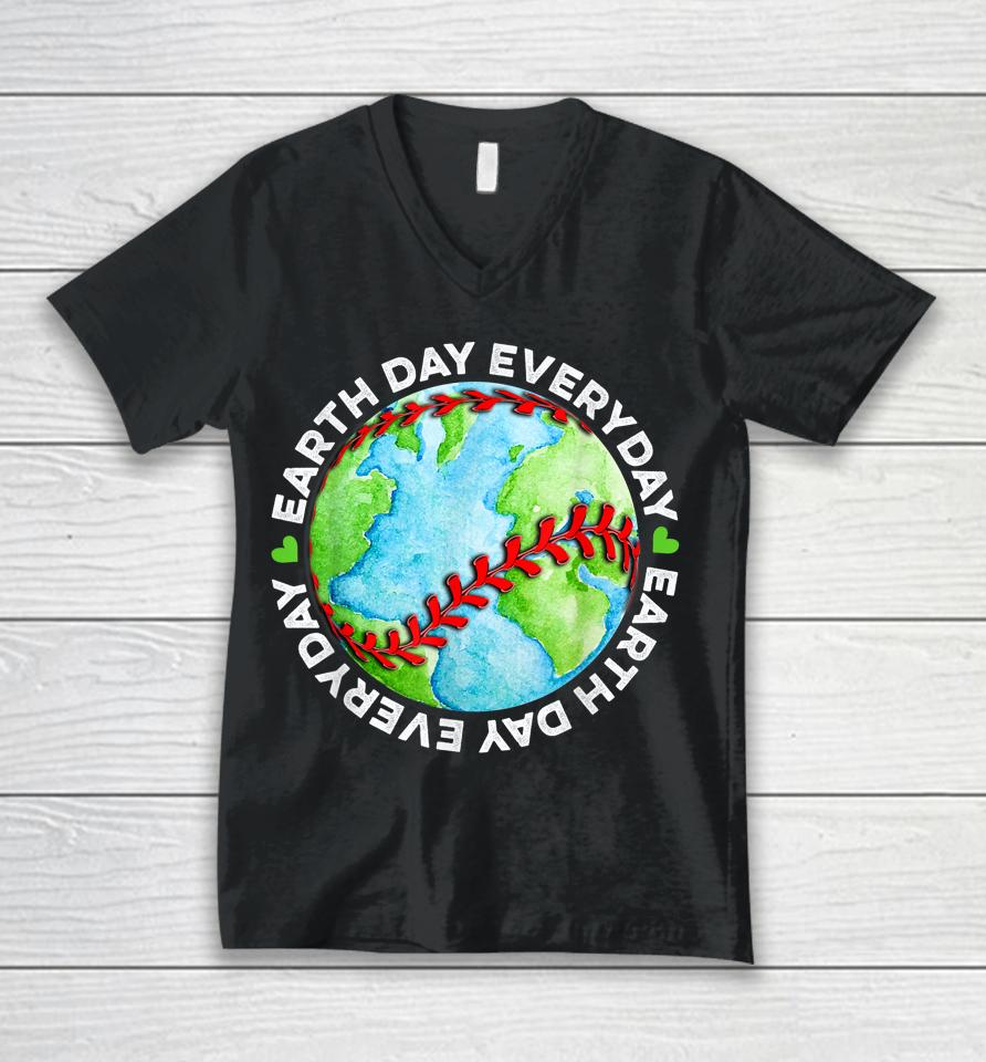 Earth Baseball Earth Day Sports Player Unisex V-Neck T-Shirt
