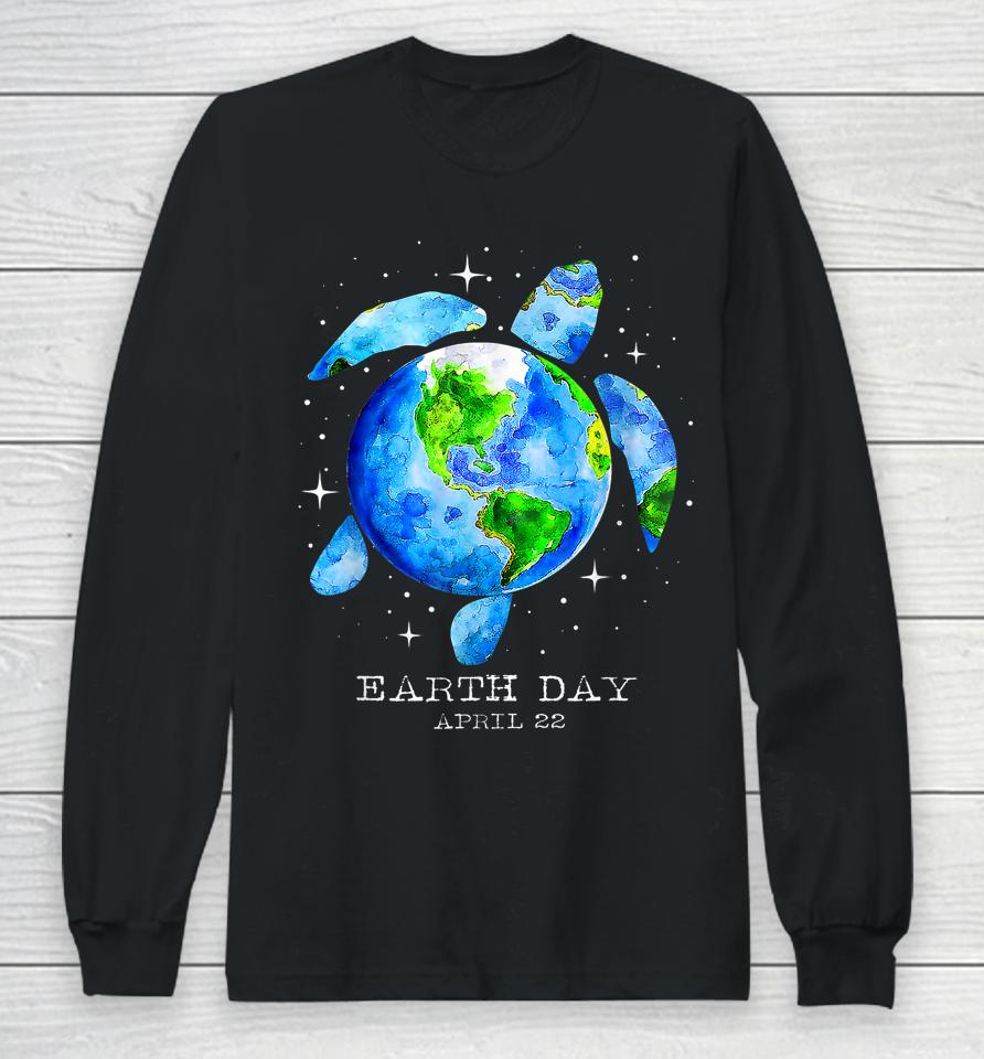 Earth Day 2023 Restore Earth Sea Turtle Art Save The Planet Long Sleeve T-Shirt