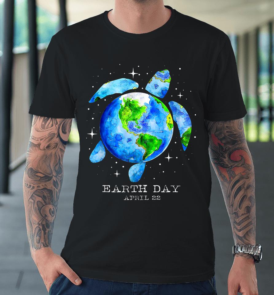 Earth Day 2023 Restore Earth Sea Turtle Art Save The Planet Premium T-Shirt
