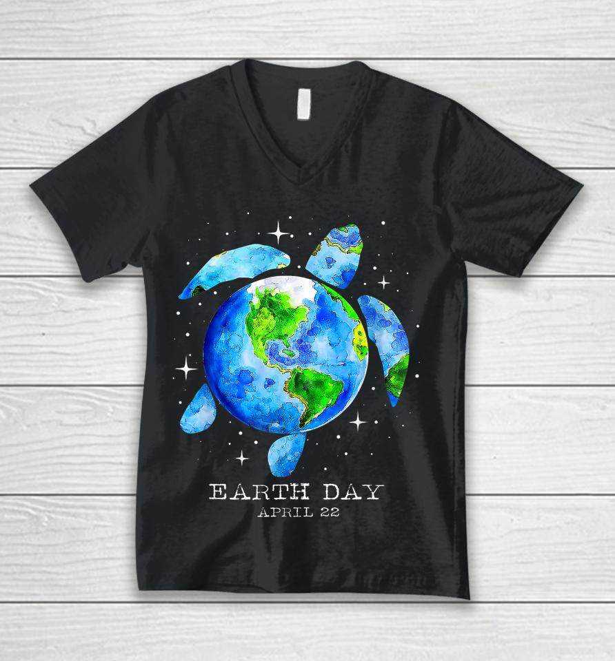 Earth Day 2023 Restore Earth Sea Turtle Art Save The Planet Unisex V-Neck T-Shirt