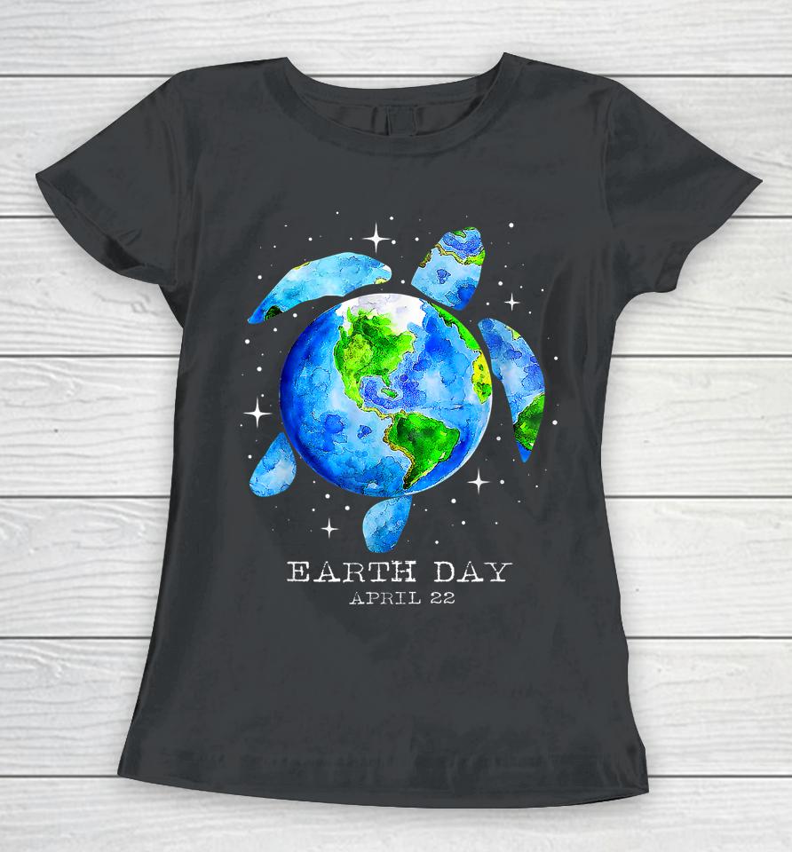 Earth Day 2023 Restore Earth Sea Turtle Art Save The Planet Women T-Shirt