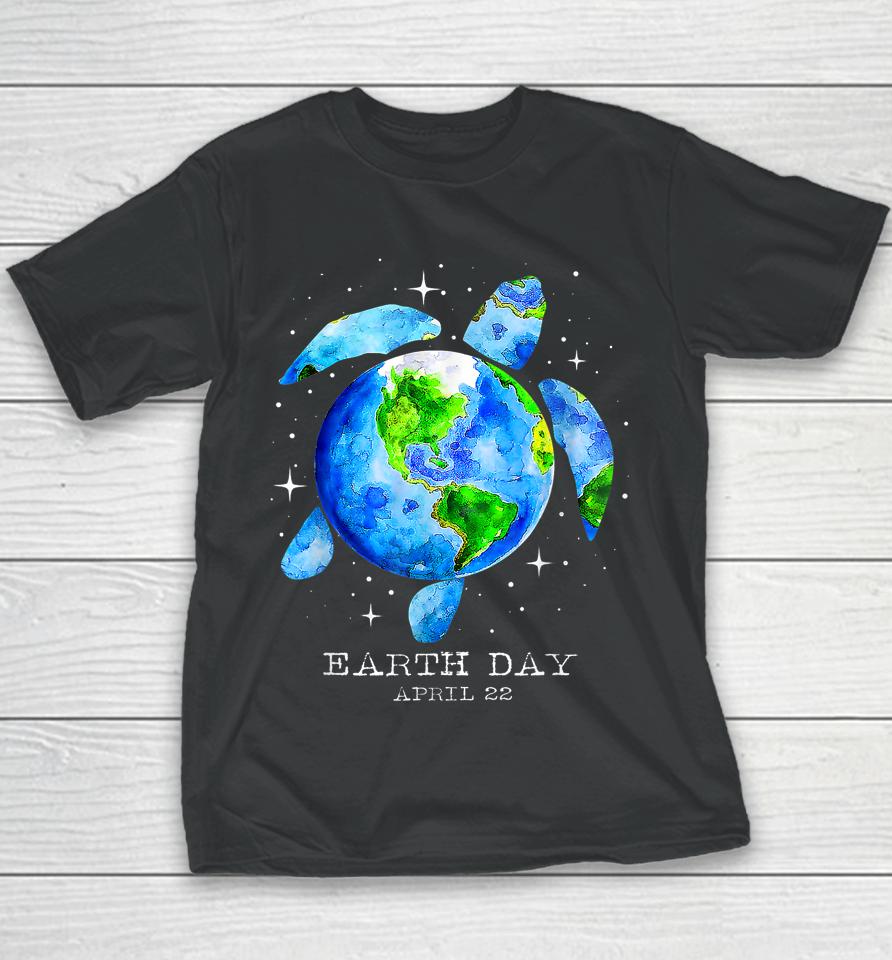 Earth Day 2023 Restore Earth Sea Turtle Art Save The Planet Youth T-Shirt