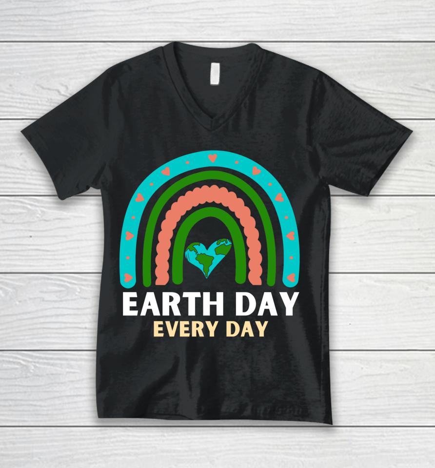 Earth Day Every Day Save Planet Earth April 2022 Rainbow Unisex V-Neck T-Shirt