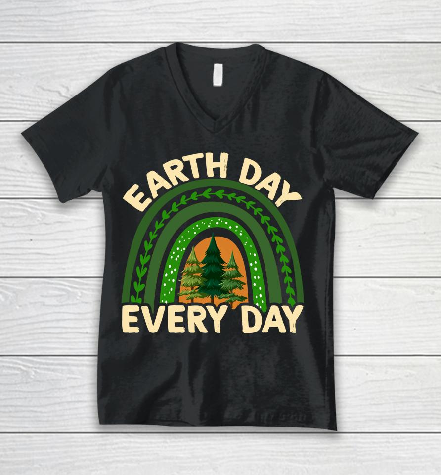 Earth Day Everyday Rainbow Pine Tree Unisex V-Neck T-Shirt