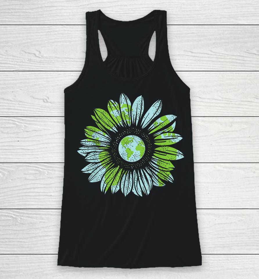 Earth Day Planet Anniversary Earth Day Sunflower Everyday Racerback Tank