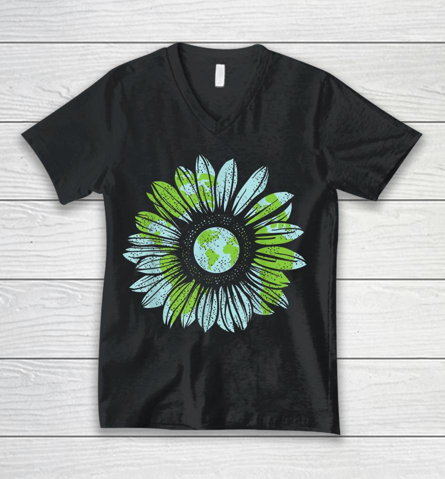 Earth Day Planet Anniversary Earth Day Sunflower Everyday Unisex V-Neck T-Shirt