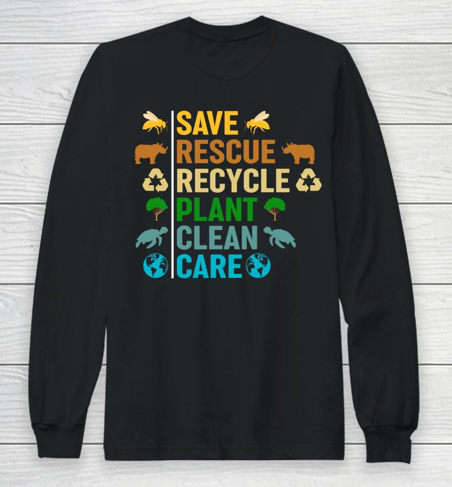 Earth Day Planet Save Bees Rescue Animals Recycled Plastic Long Sleeve T-Shirt