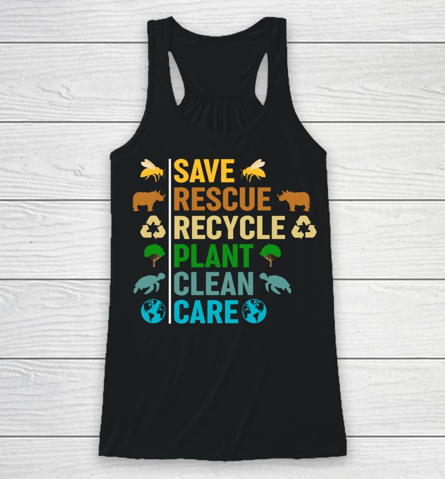 Earth Day Planet Save Bees Rescue Animals Recycled Plastic Racerback Tank