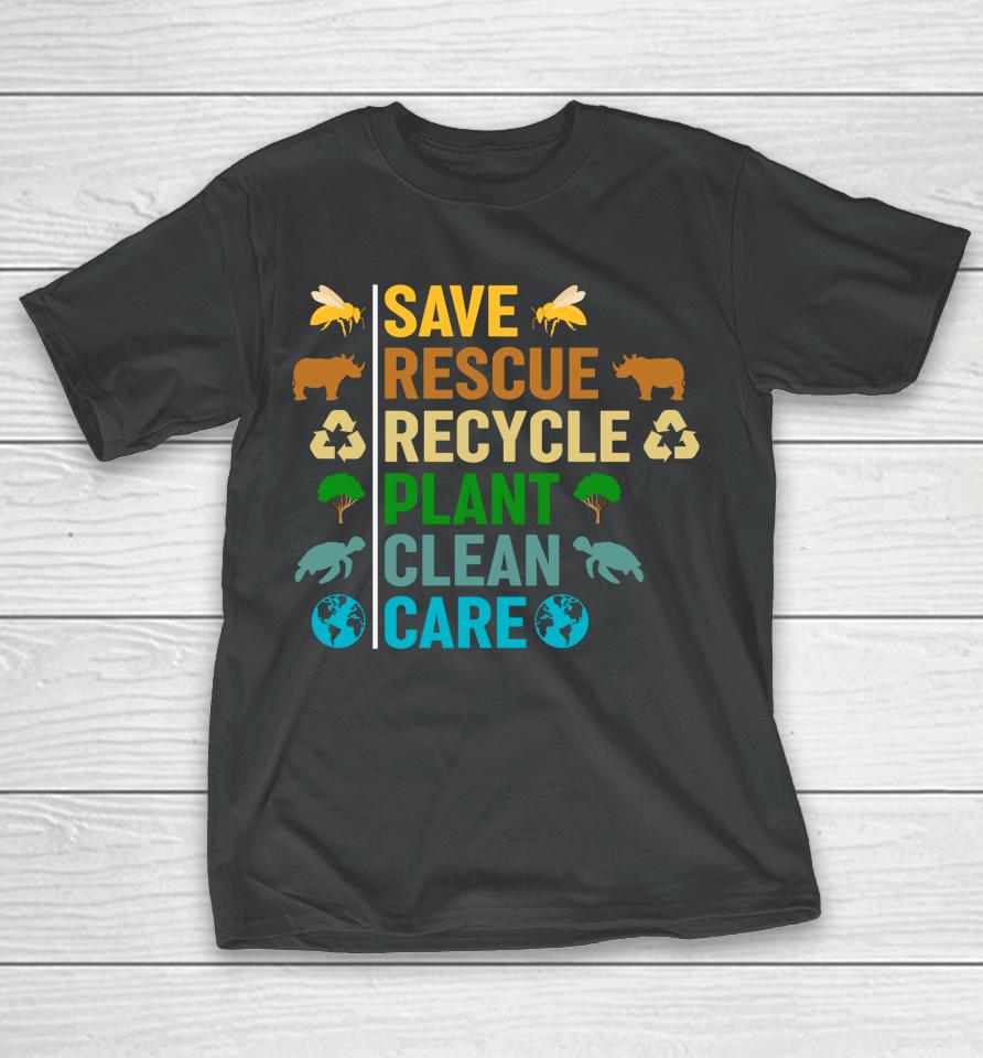 Earth Day Planet Save Bees Rescue Animals Recycled Plastic T-Shirt