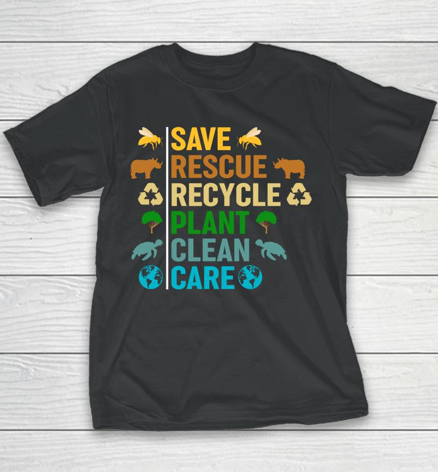 Earth Day Planet Save Bees Rescue Animals Recycled Plastic Youth T-Shirt