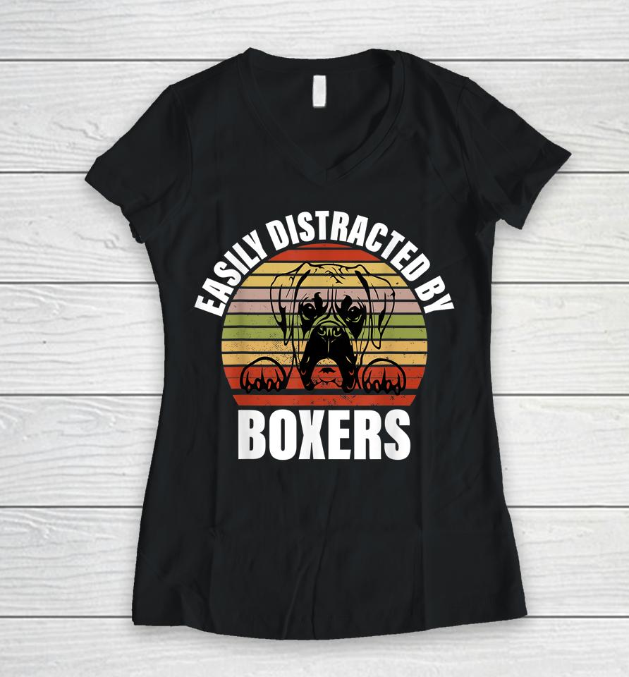 Easily Distracted By Boxers Women V-Neck T-Shirt