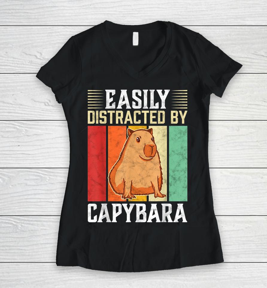 Easily Distracted By Capybara Women V-Neck T-Shirt