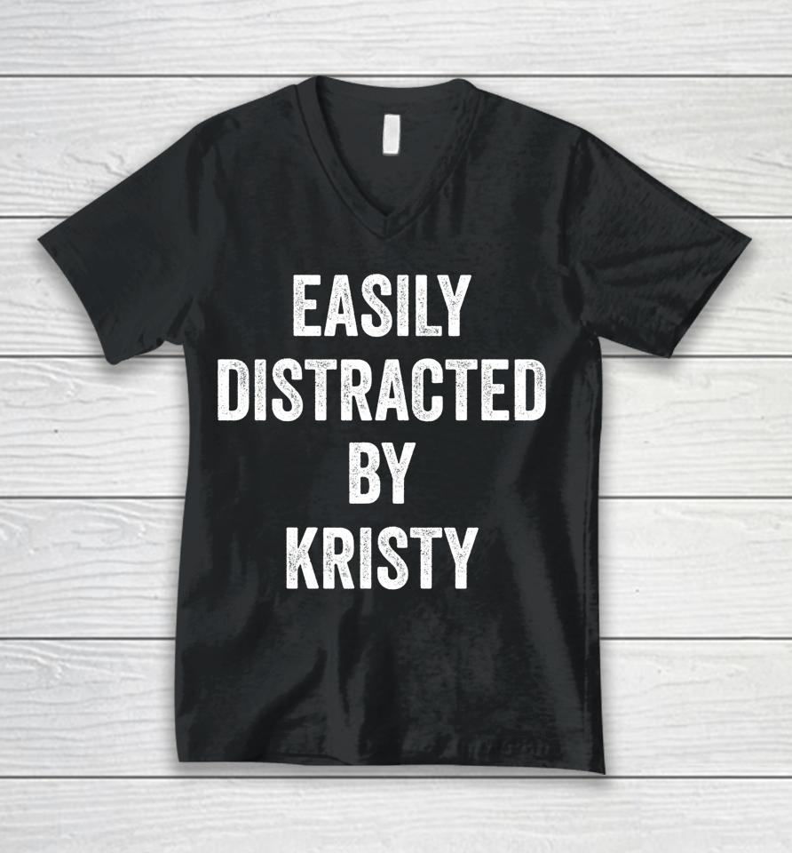 Easily Distracted By Kristy Unisex V-Neck T-Shirt