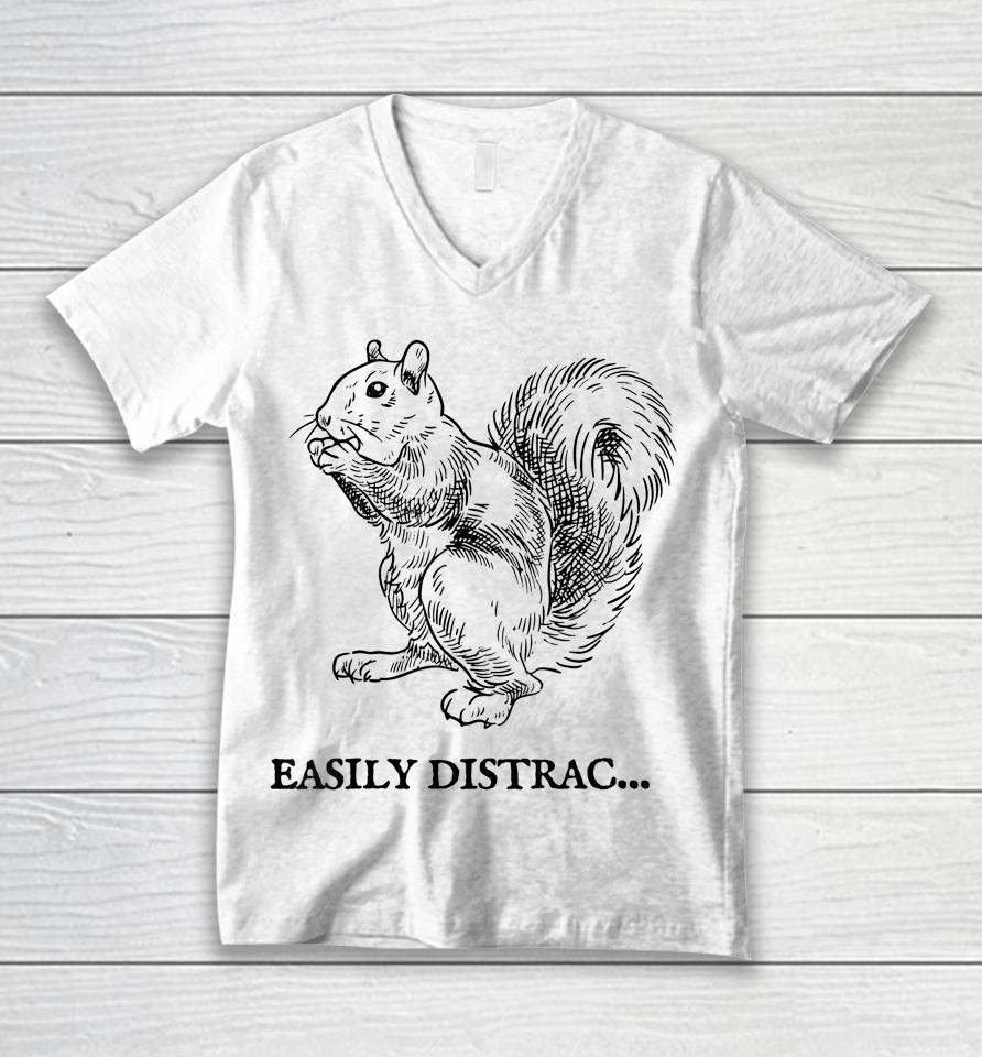 Easily Distracted By Squirrel Unisex V-Neck T-Shirt