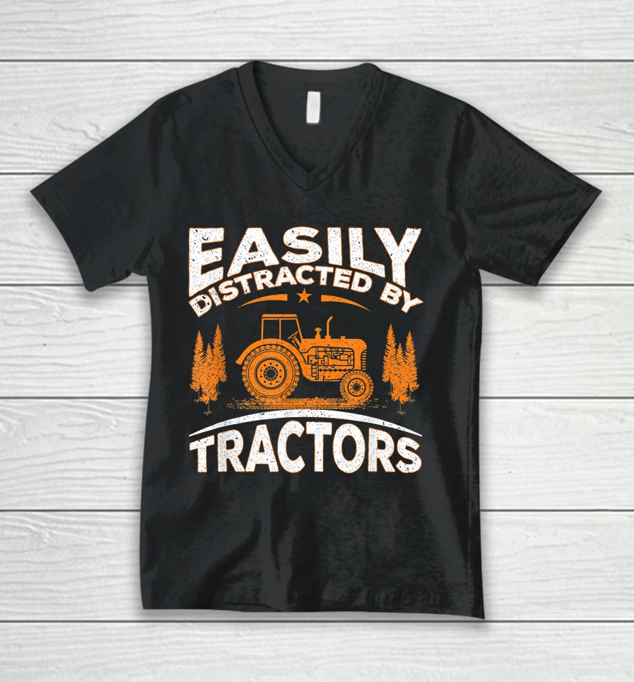 Easily Distracted By Tractors Unisex V-Neck T-Shirt