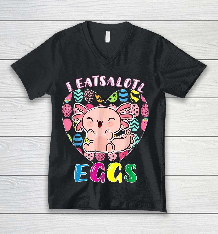 Easter Axolotl I Eatsolotl Eggs Cute Kawaii Axolotl Easter Unisex V-Neck T-Shirt