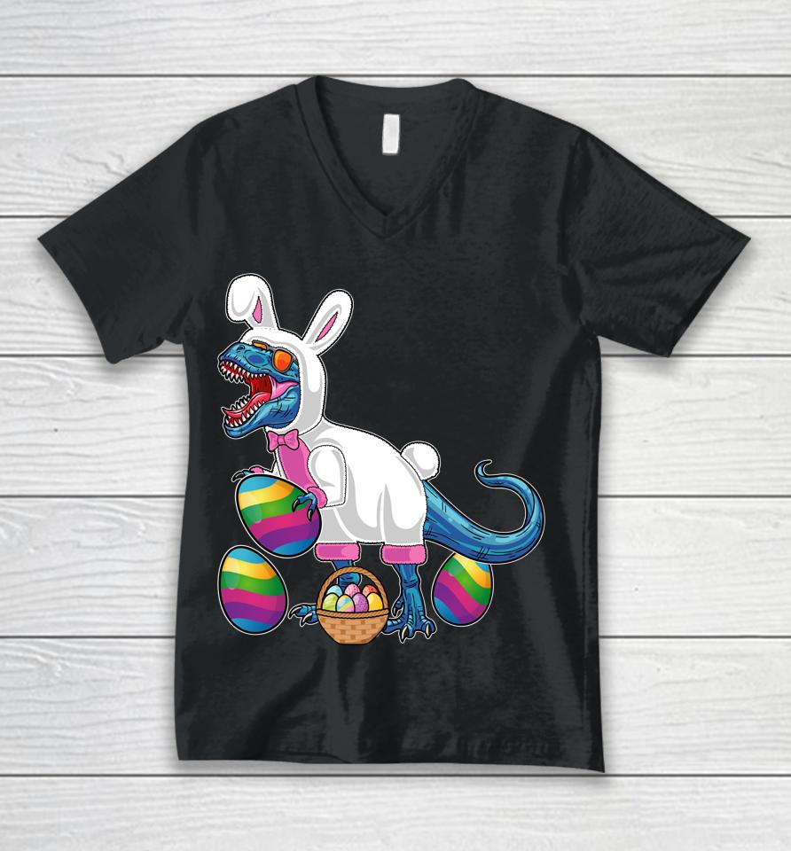 Easter Basket Bunny Dinosaur Egg T Rex Unisex V-Neck T-Shirt