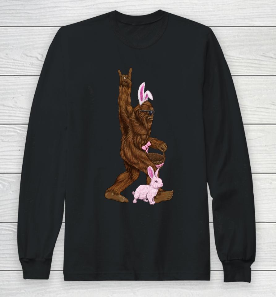 Easter Bigfoot Bunny In A Basket Is Funny For Sunday Long Sleeve T-Shirt