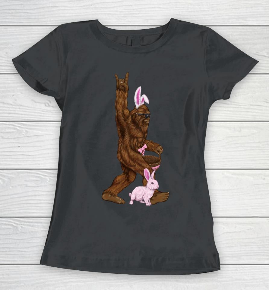 Easter Bigfoot Bunny In A Basket Is Funny For Sunday Women T-Shirt