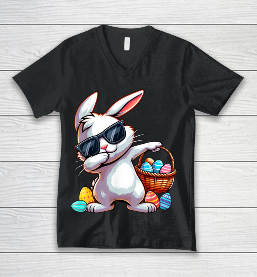 Easter Boys Kids Toddler Rabbit Bunny Egg Hunting Unisex V-Neck T-Shirt