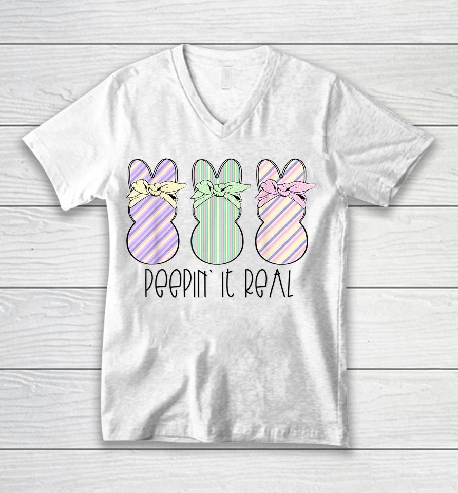 Easter Bunnies Easter Bunny For Easter Peepin' It Real Unisex V-Neck T-Shirt