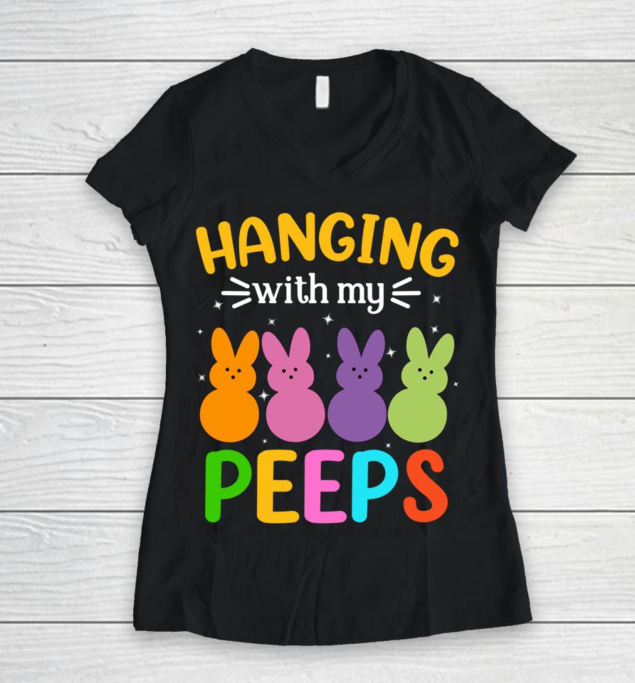 Easter Bunnies Hanging With My Peep Easter Day Women V-Neck T-Shirt