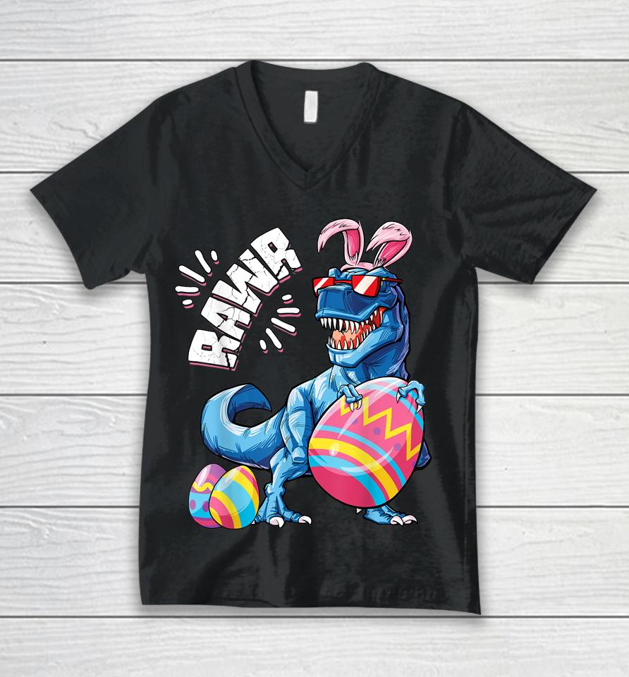 Easter Bunny Dinosaur T Rex Eggs Boys Kids Girl Rawr Gifts Unisex V-Neck T-Shirt