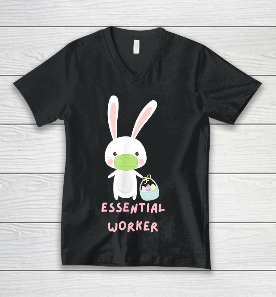 Easter Bunny Essential Worker Covid Mask Cute Funny Graphic Unisex V-Neck T-Shirt
