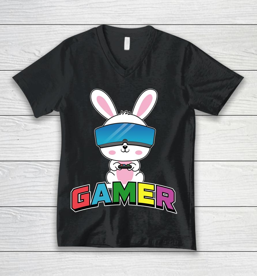 Easter Bunny Gamer Rabbit Easter Day Unisex V-Neck T-Shirt