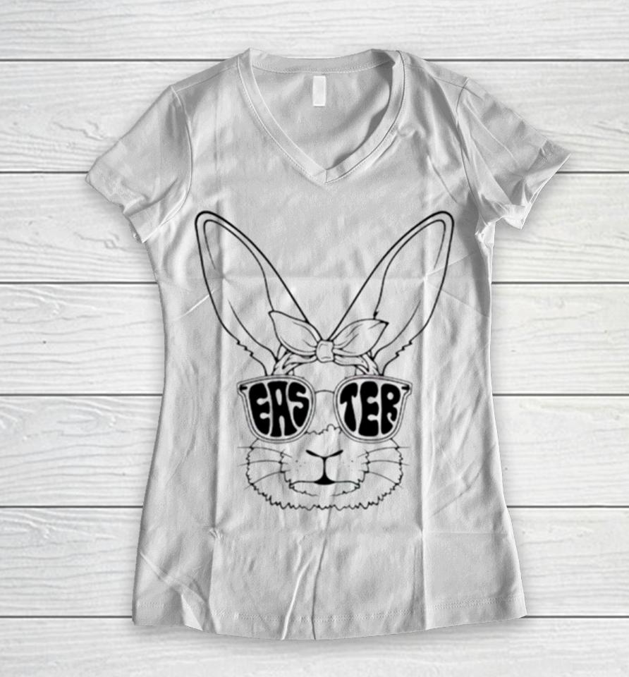 Easter Bunny Glasses Women V-Neck T-Shirt
