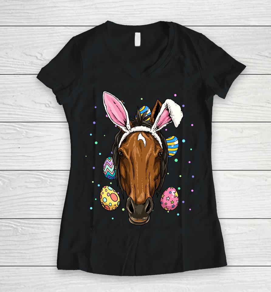 Easter Bunny Horse Women V-Neck T-Shirt