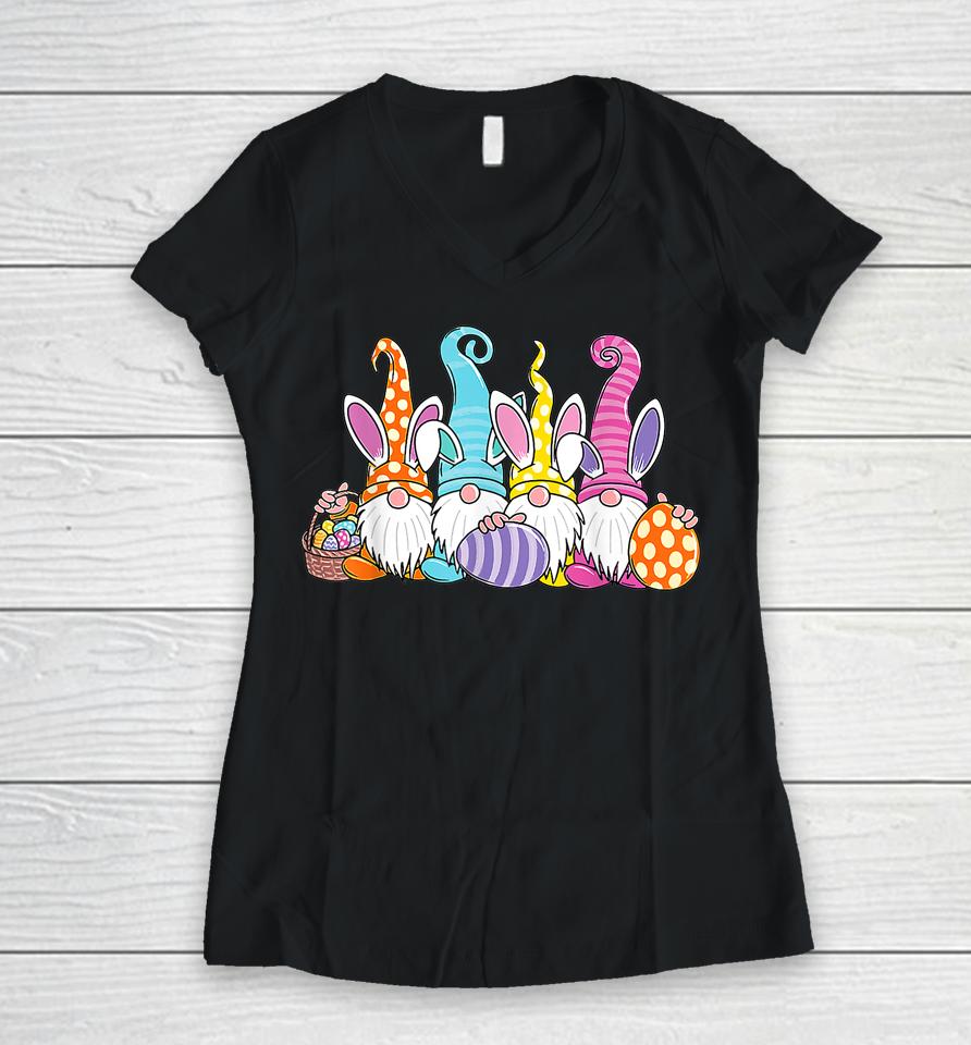 Easter Bunny Spring Gnome Easter Egg Hunting And Basket Gift Women V-Neck T-Shirt