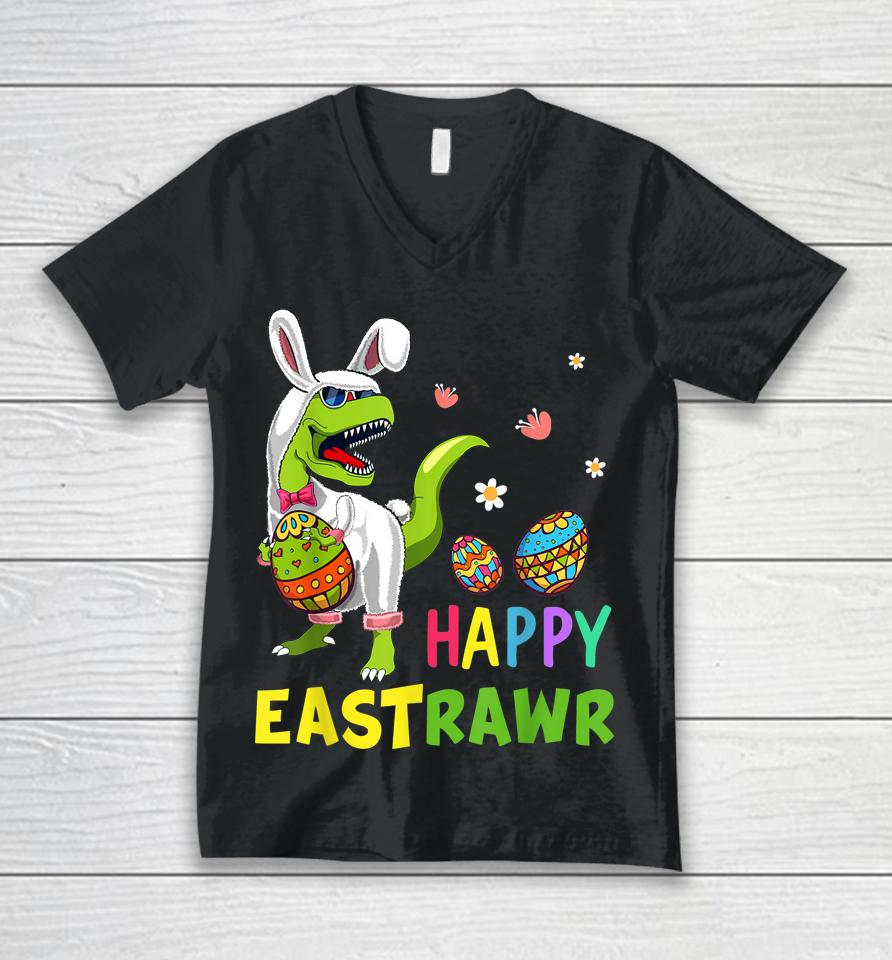 Easter Bunny T Rex Dinosaur Egg Funny Happy Eastrawr Unisex V-Neck T-Shirt