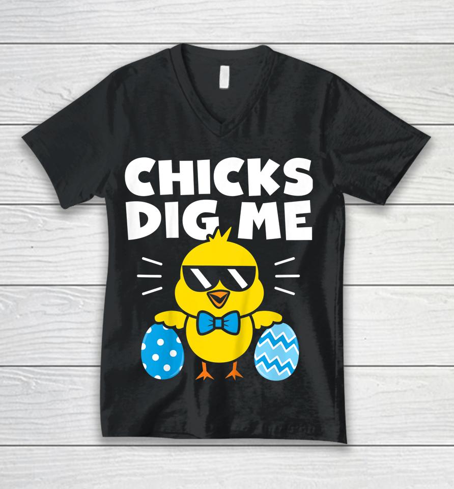 Easter Chicks Dig Me Unisex V-Neck T-Shirt